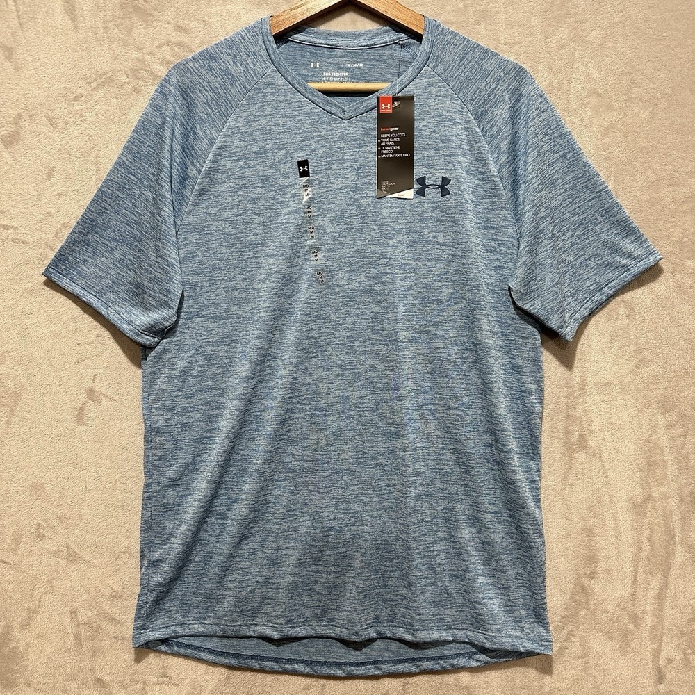 UNDER ARMOUR The Tech Tee HeatGear Men's‎ M Blue Shirt Short Sleeve Logo NWT